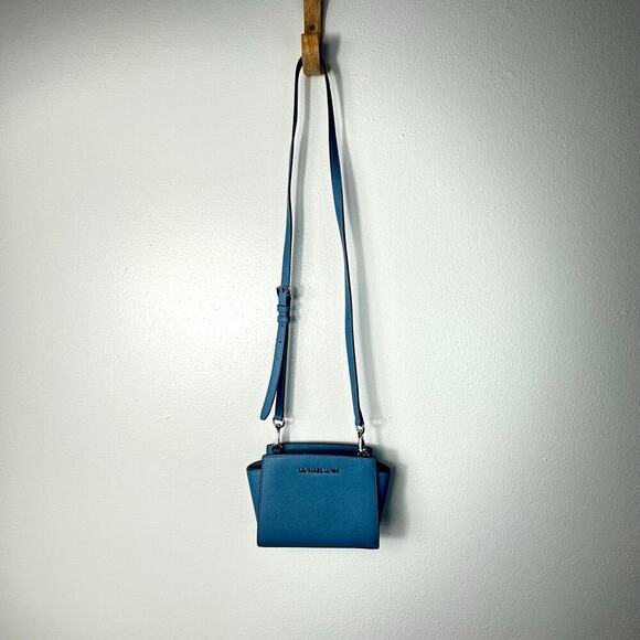Michael Kors Bag Selma Mini Crossbody Purse Leather Structured Light Blue - Picture 7 of 13